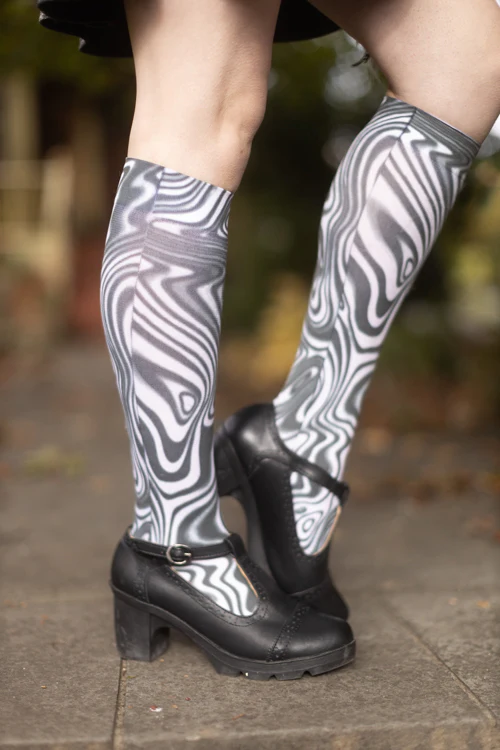 Black and White Swirl Printed Trouser Socks - Image 3
