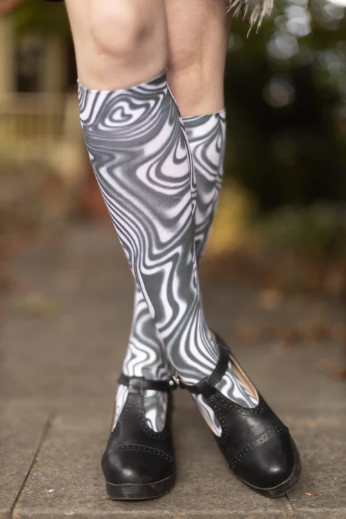 Black and White Swirl Printed Trouser Socks - Image 4