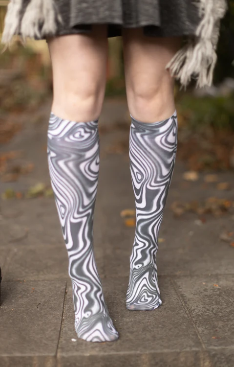 Black and White Swirl Printed Trouser Socks - Image 5