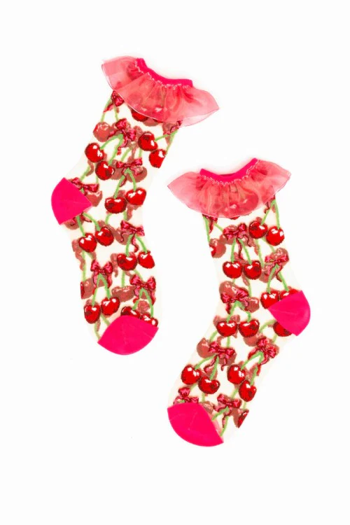 Cherry Bow Ruffle Sheer Crew - Image 4