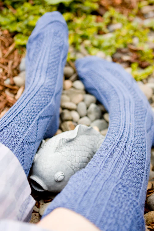 Diamond Rib Knee Socks - Denim - Image 2