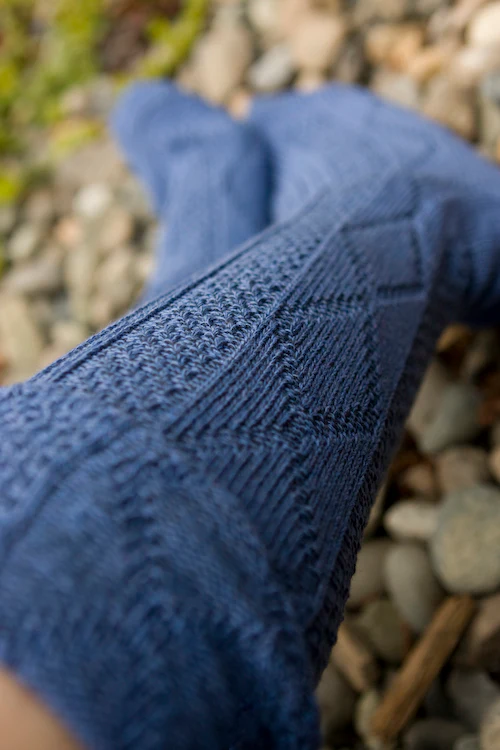 Diamond Rib Knee Socks - Denim - Image 4