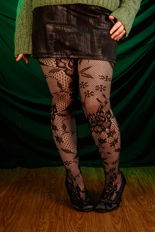 Floral Lace Stockings with Attached Garter Belt - Image 4