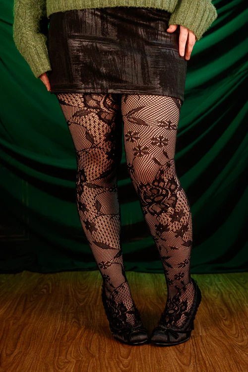 Floral Lace Stockings with Attached Garter Belt - Image 5