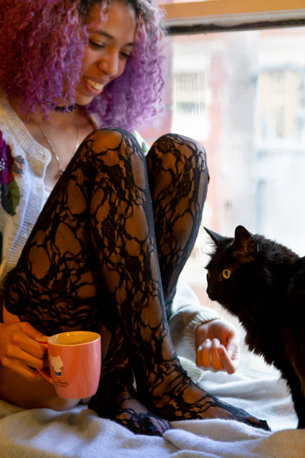 Floral Lace Thigh Highs with Stay Up Lace Top - Image 5