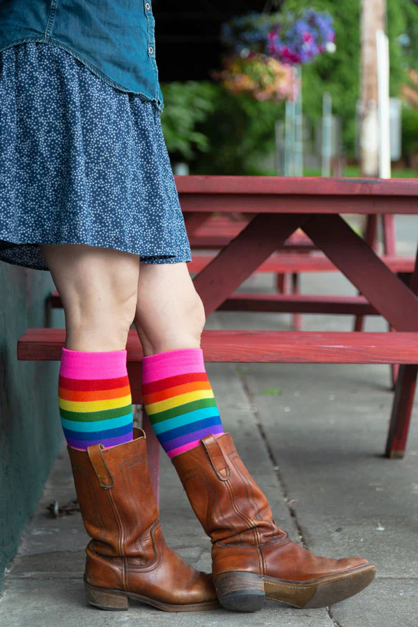 Gilbert Baker Rainbow Pride Stripes Knee High Socks - Image 3
