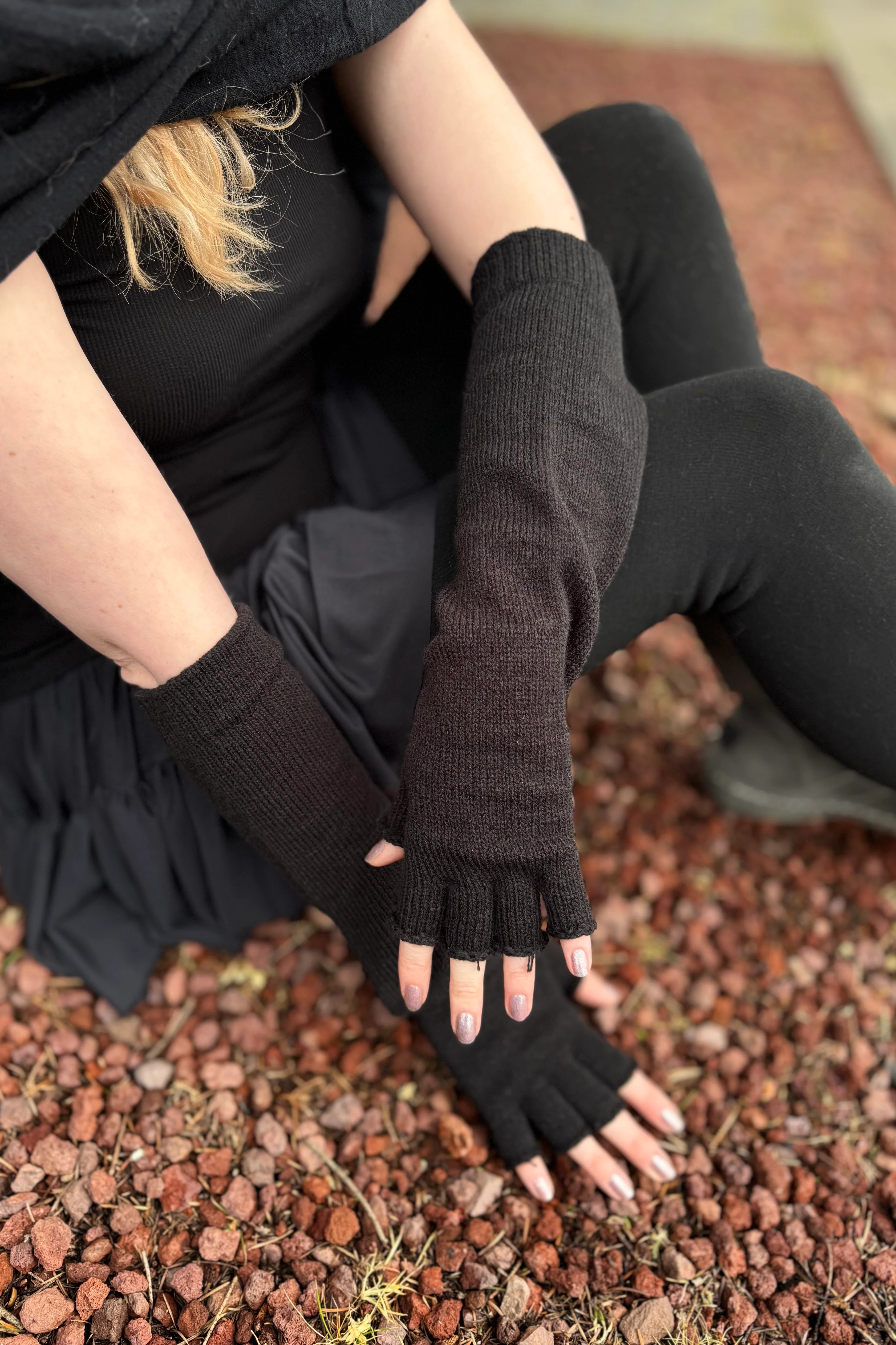 Longer Knit Fingerless Gloves - Image 10