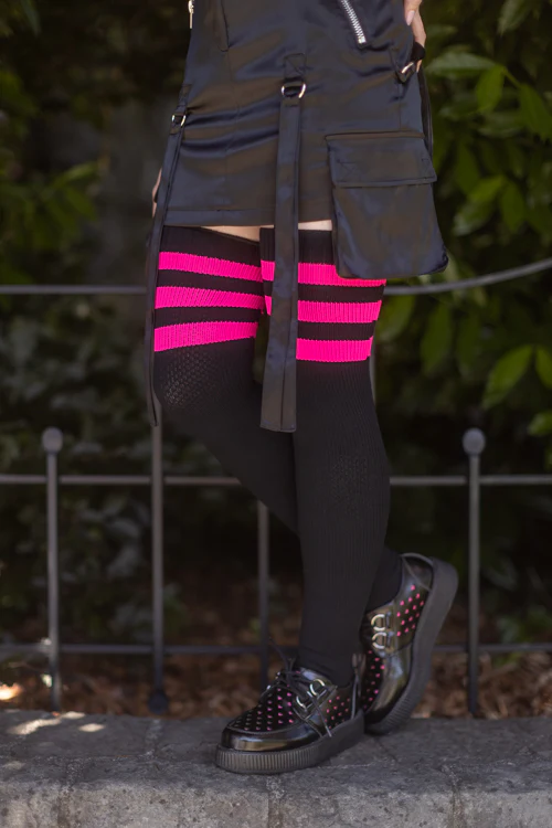 Neon Power Stripe Thigh High Socks - Image 13