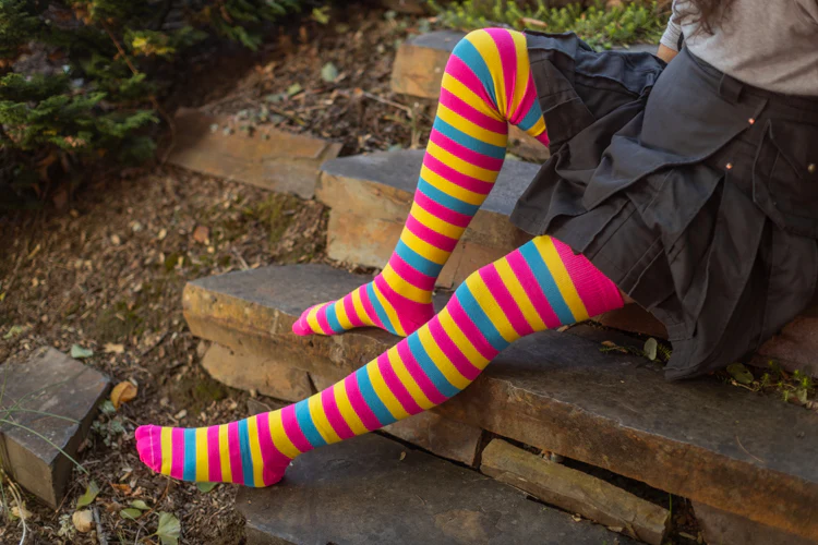 Oops! XL-FOOT Longer Original Pride Stripes Socks - Pansexual - Image 4