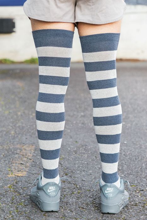 Oops! Extraordinarily Longer Striped Thigh High - Steel/Sweet Cream - Image 3
