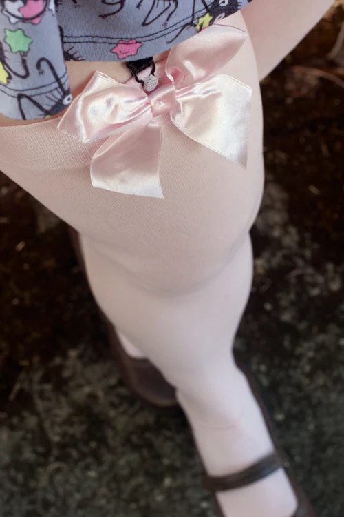 Opaque Thigh High Stockings with Bow - Image 14
