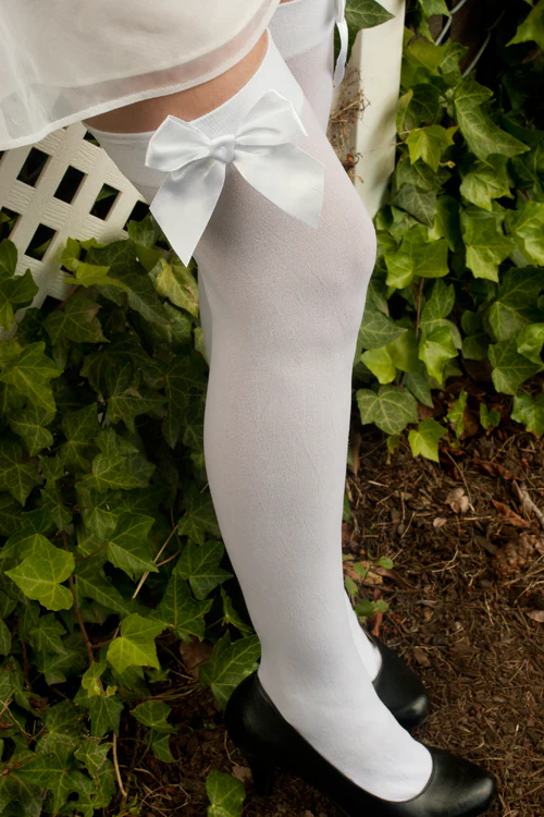 Opaque Thigh High Stockings with Bow - Image 16