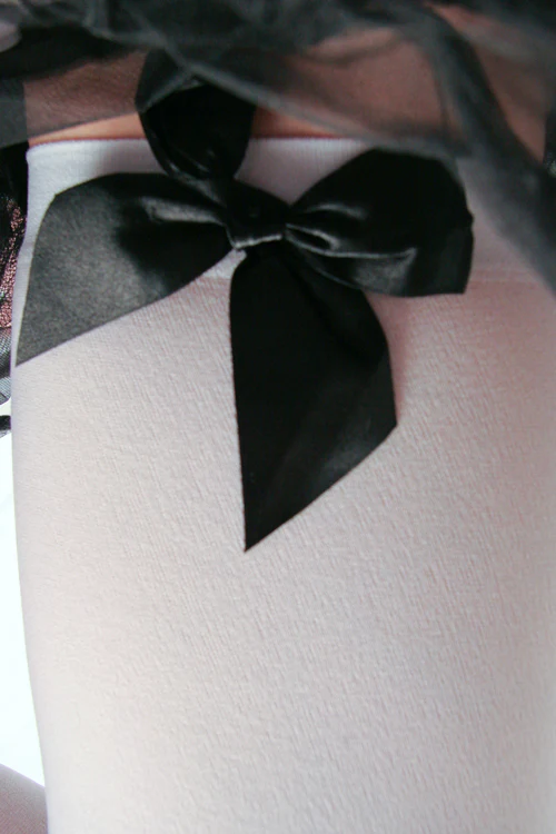 Opaque Thigh High Stockings with Bow - Image 20