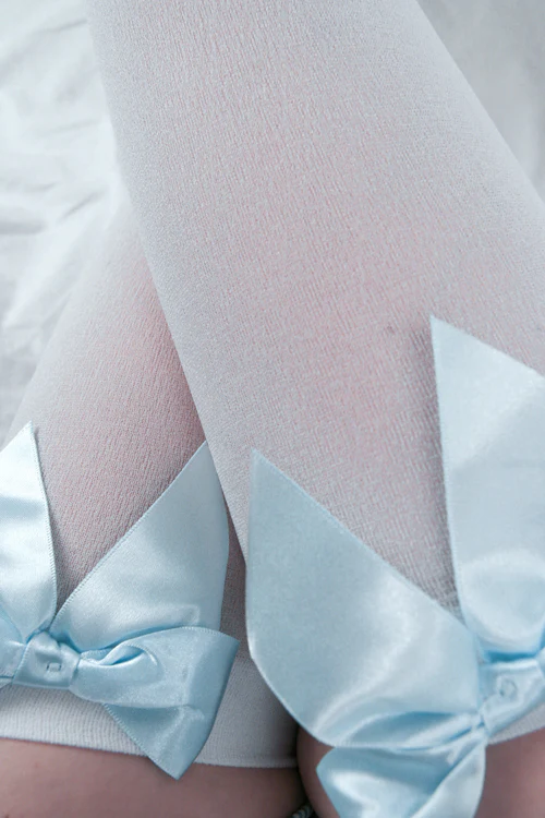 Opaque Thigh High Stockings with Bow - Image 22