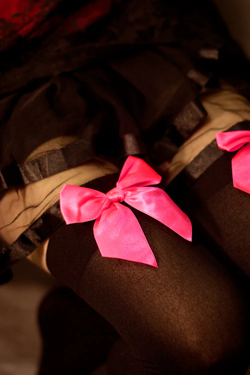 Opaque Thigh High Stockings with Bow - Image 5