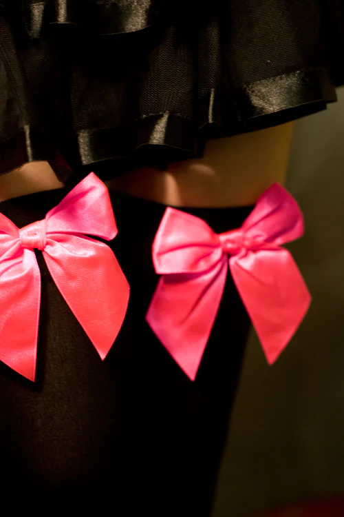 Opaque Thigh High Stockings with Bow - Image 6