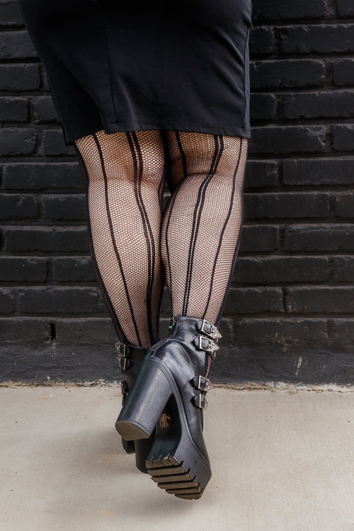 Plus Size Pin Dot Vertical Striped Fishnet Tights - Image 5