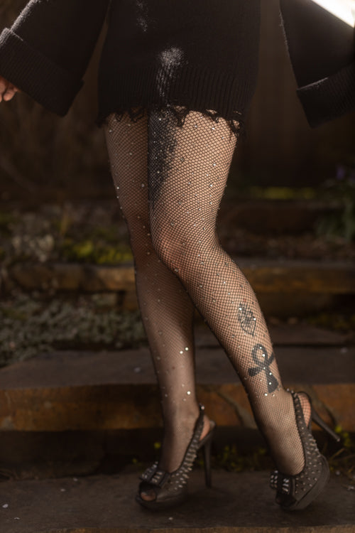 Rhinestone Fishnet Tights - Image 2