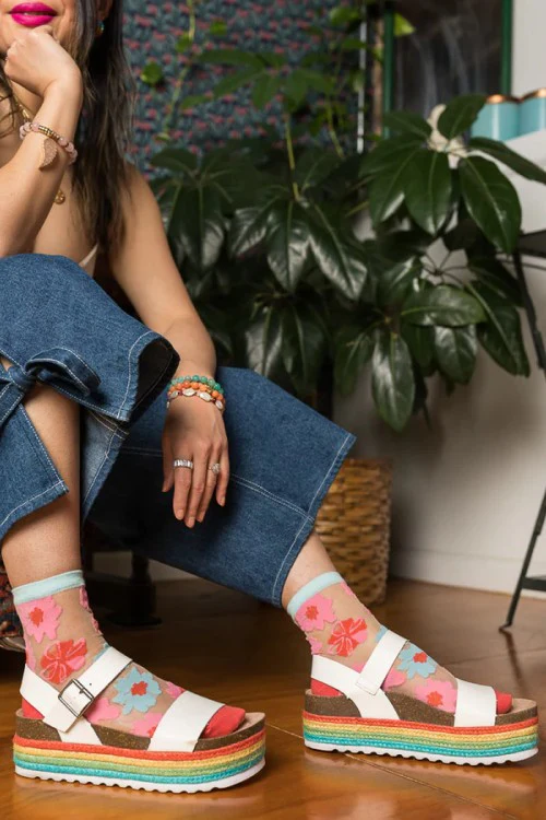 Ribbon Roses Sheer Ankle Sock
