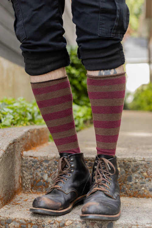 Roll Top Striped Knee High Socks