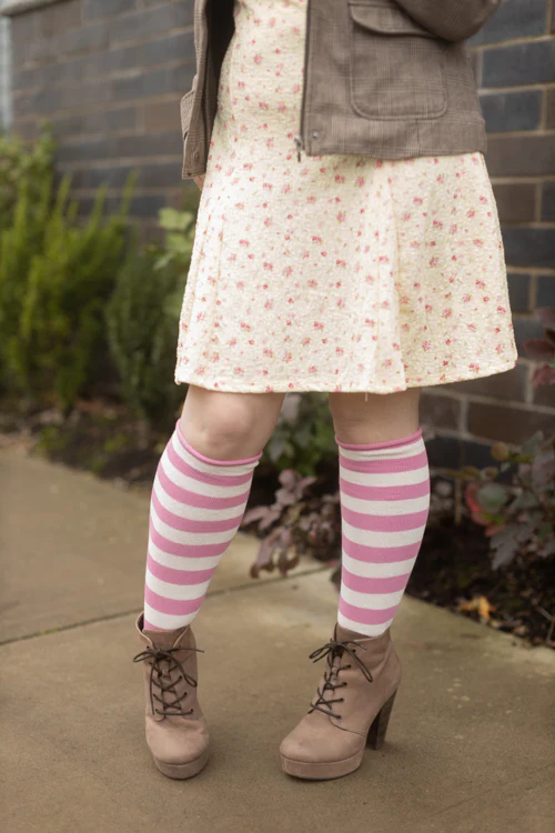Roll Top Striped Knee High Socks - Image 2