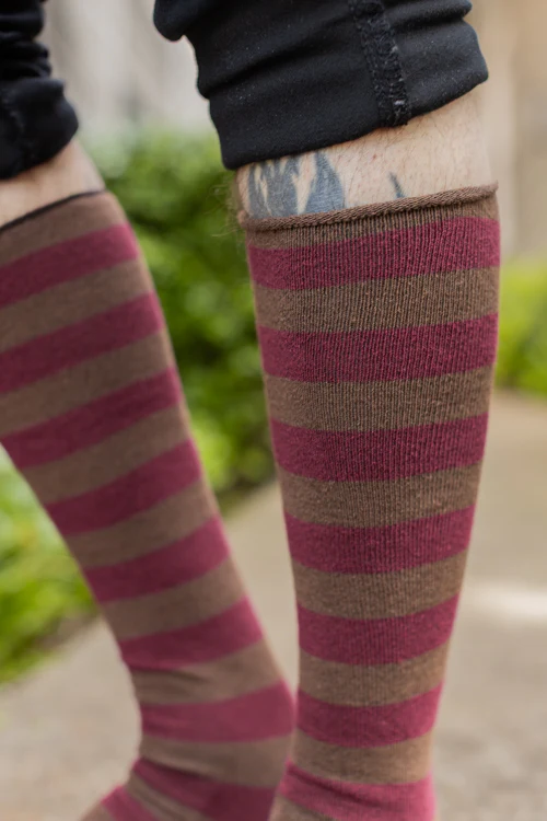 Roll Top Striped Knee High Socks - Image 20