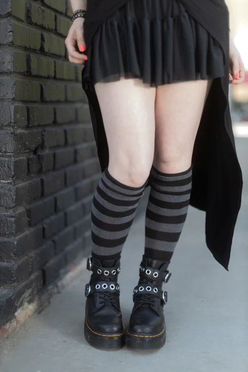 Roll Top Striped Knee High Socks - Image 3