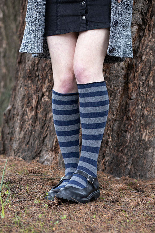 Roll Top Striped Knee High Socks - Image 31