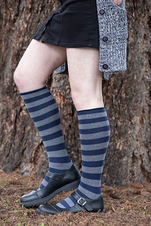 Roll Top Striped Knee High Socks - Image 32