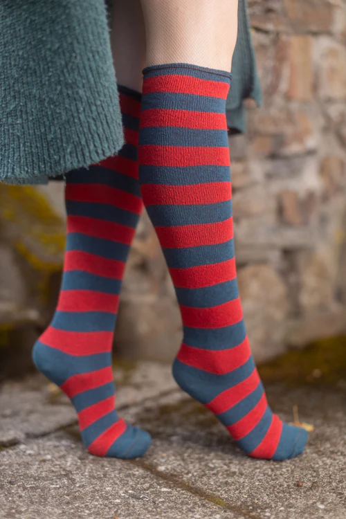 Roll Top Striped Knee High Socks - Image 36