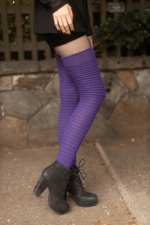 Slinky Thigh High Socks - Purple - Image 3