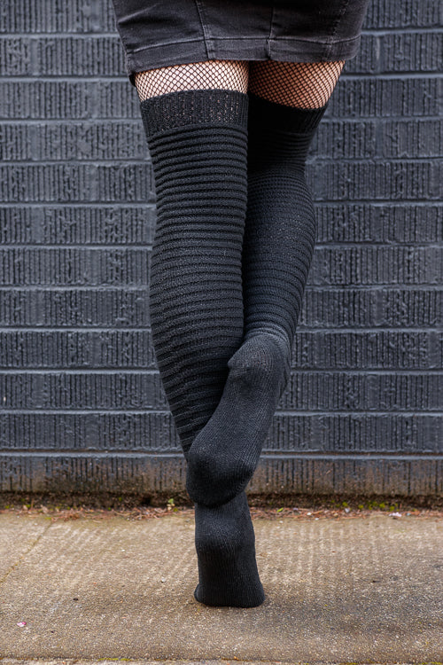 Slinky Thigh High Socks - Black - Image 4