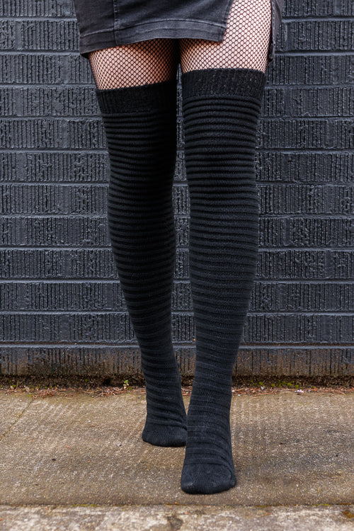 Slinky Thigh High Socks - Black - Image 5