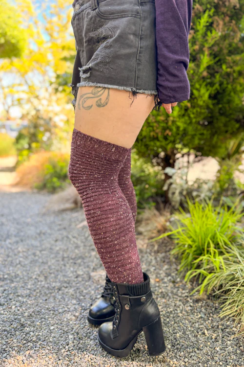 Slinky Tweed Knit Thigh High Socks - Image 12