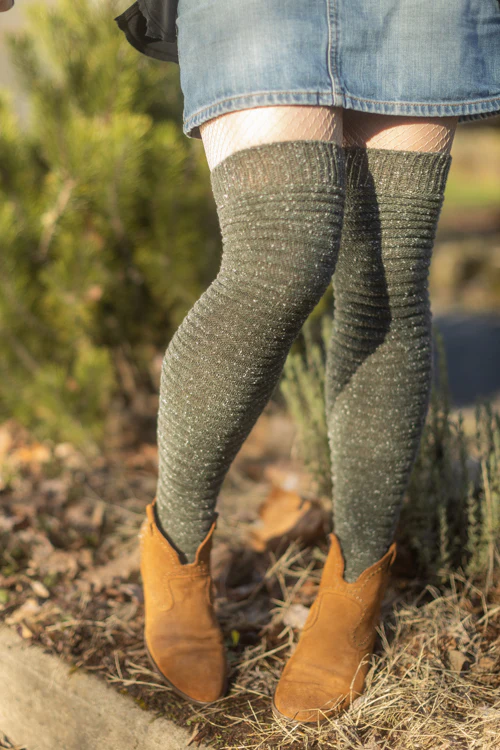Slinky Tweed Knit Thigh High Socks - Image 20