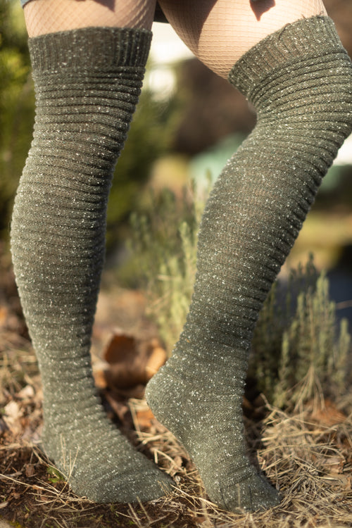 Slinky Tweed Knit Thigh High Socks - Image 21