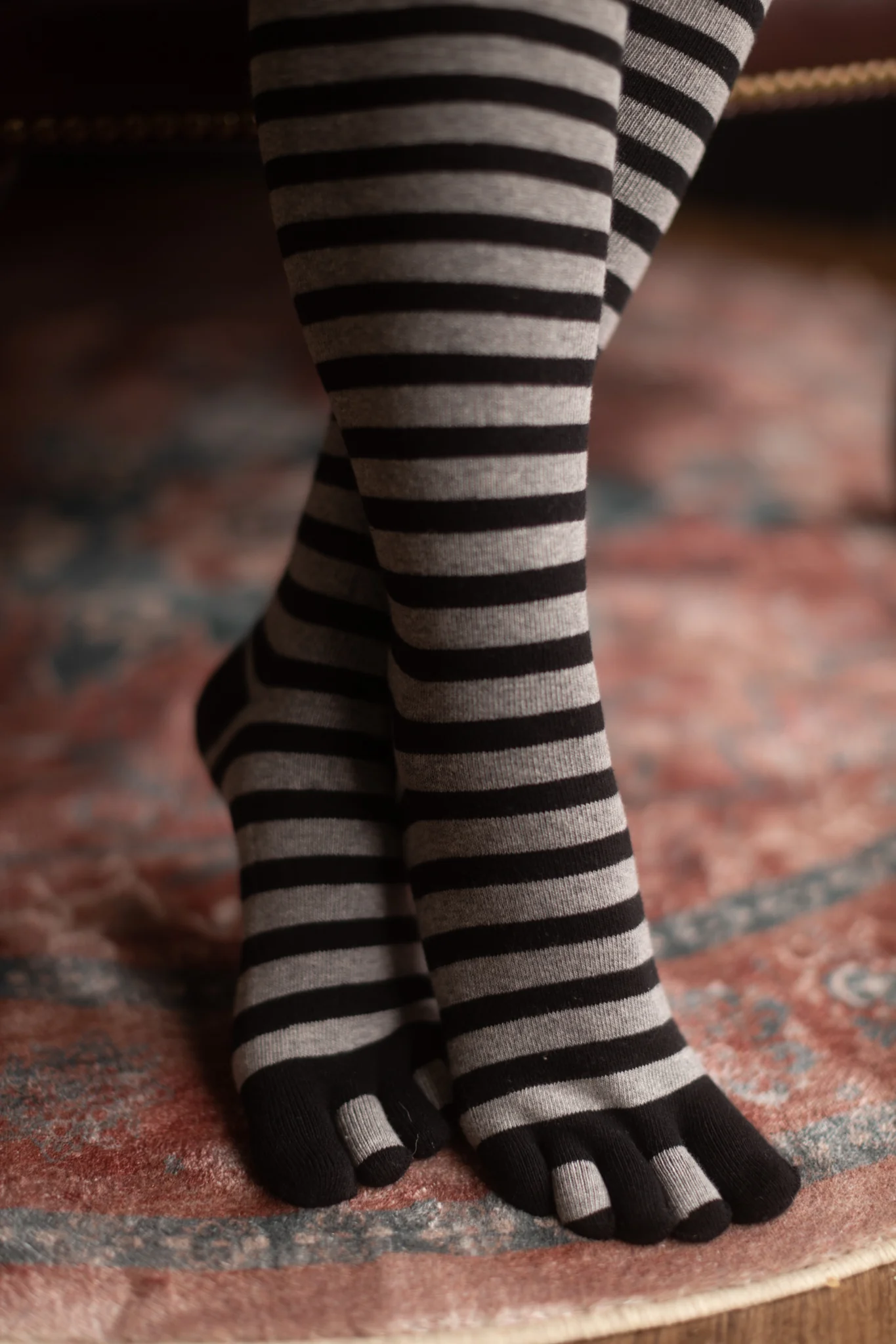 Striped Knee High Toe Socks - Image 3