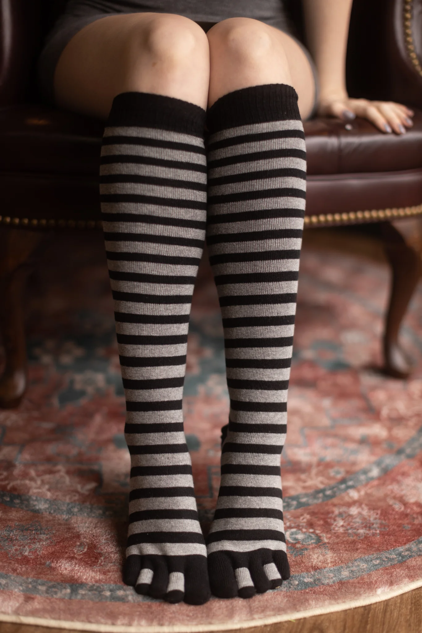 Striped Knee High Toe Socks - Image 5
