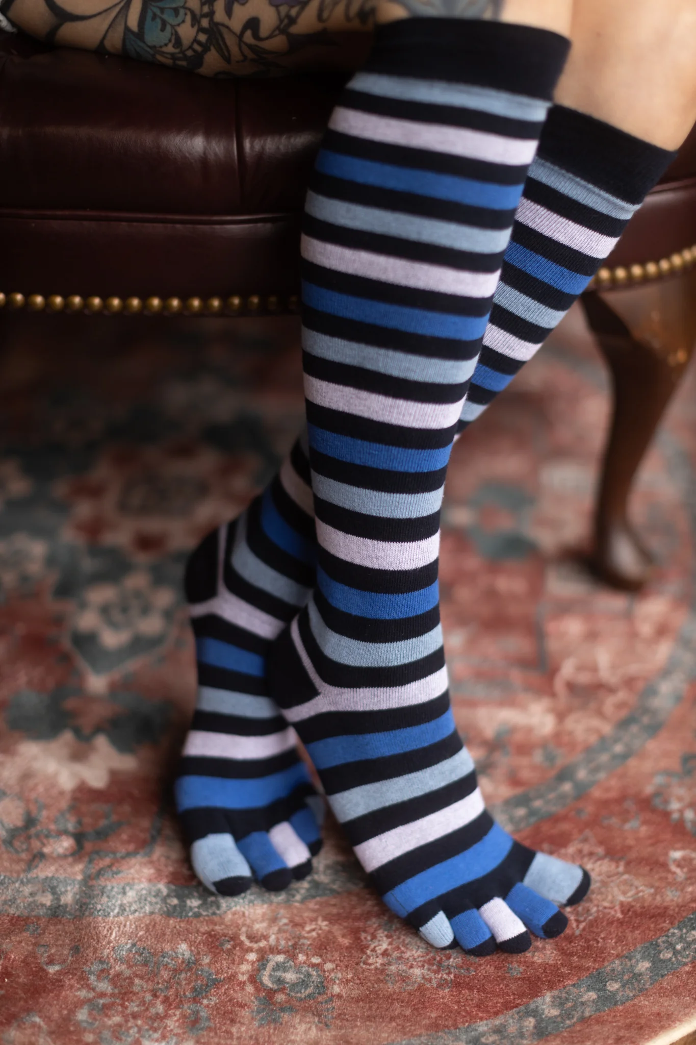 Striped Knee High Toe Socks - Image 6