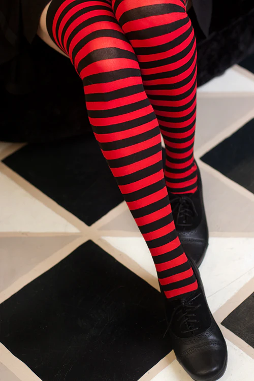 Striped Nylon Thigh Highs - Image 15