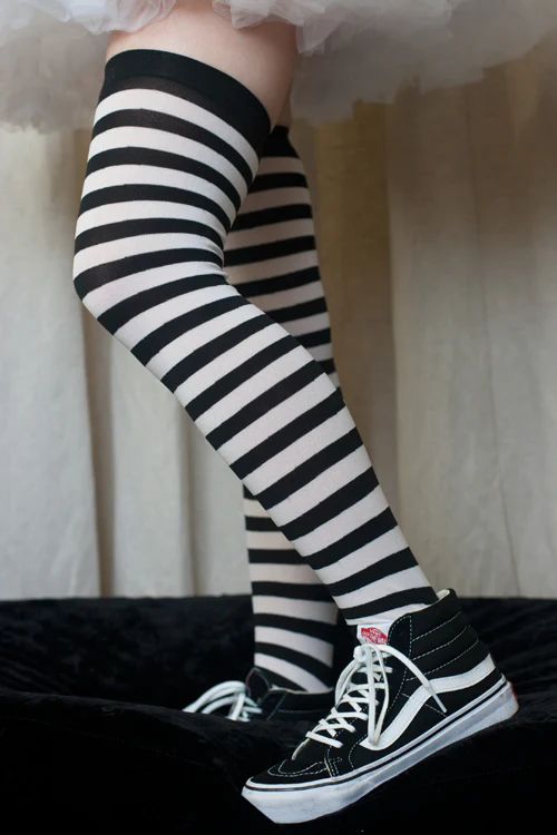 Striped Nylon Thigh Highs - Image 17