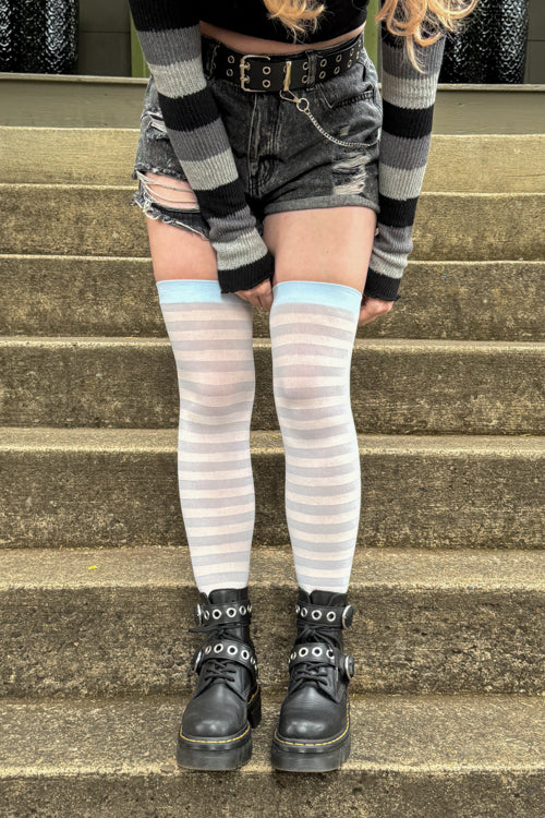Striped Nylon Thigh Highs - Image 26