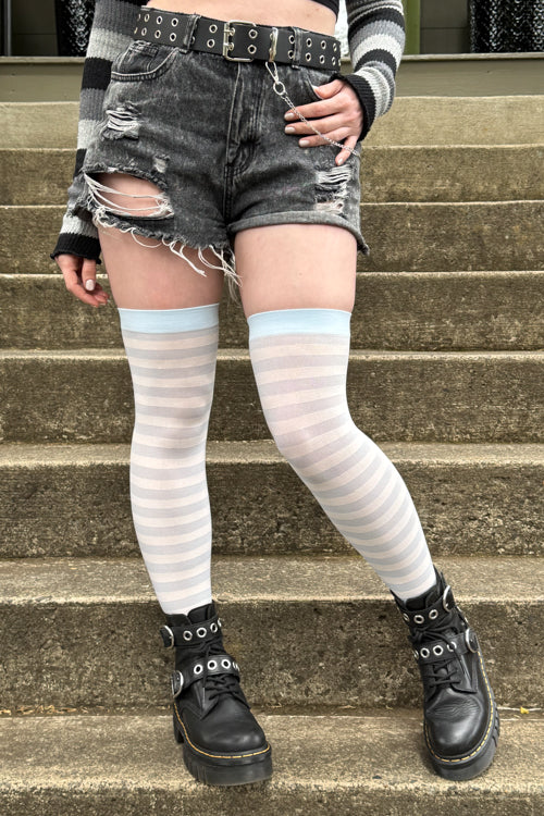 Striped Nylon Thigh Highs - Image 28
