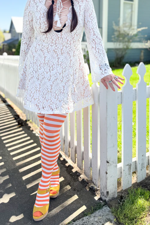 Striped Nylon Thigh Highs - Image 34
