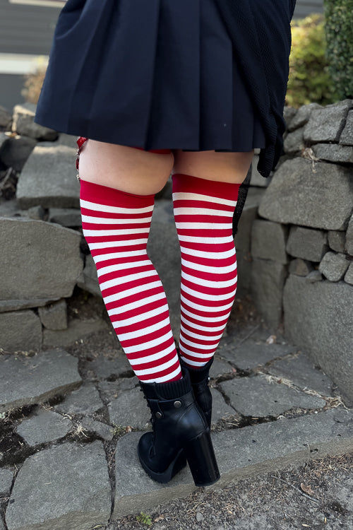 Striped Nylon Thigh Highs - Image 39
