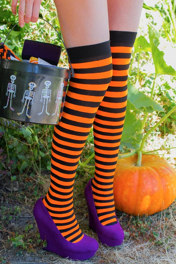 Striped Nylon Thigh Highs - Image 4