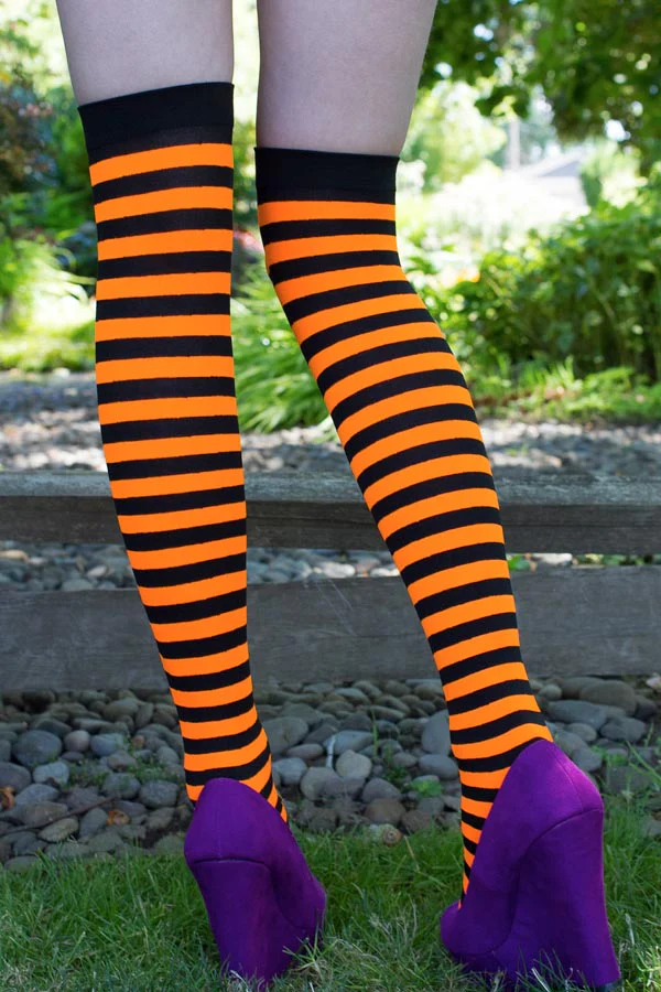 Striped Nylon Thigh Highs - Image 6