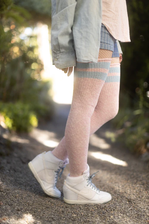 Top-Striped Marled Scrunchable Thigh High Socks - Image 12