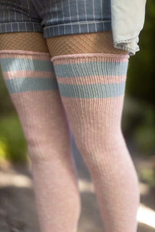 Top-Striped Marled Scrunchable Thigh High Socks - Image 14