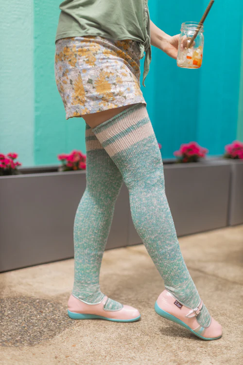 Top-Striped Marled Scrunchable Thigh High Socks - Image 17